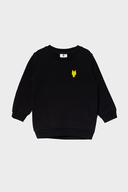 Kid's One Wolf knitted sweater black, yellow logo