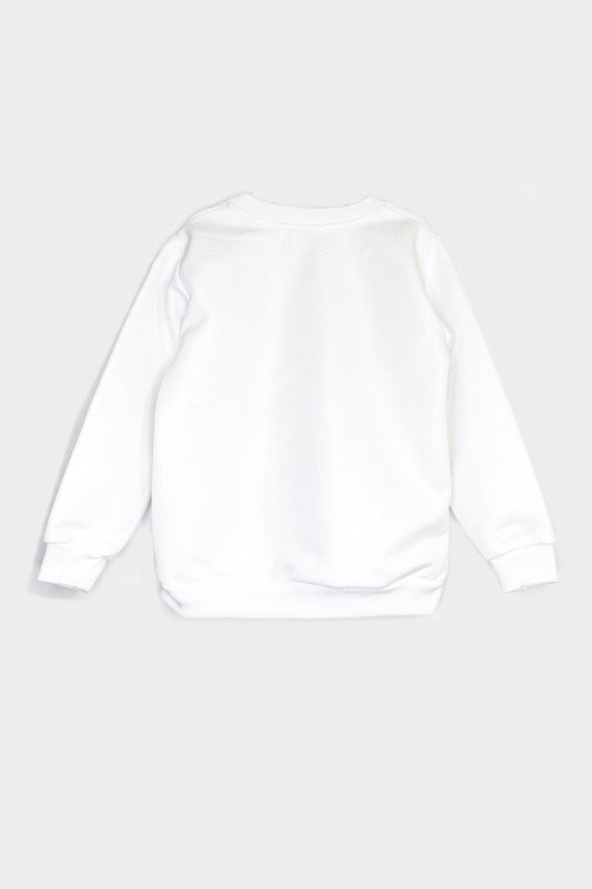 Kid’s One Wolf sweater, white with red logo