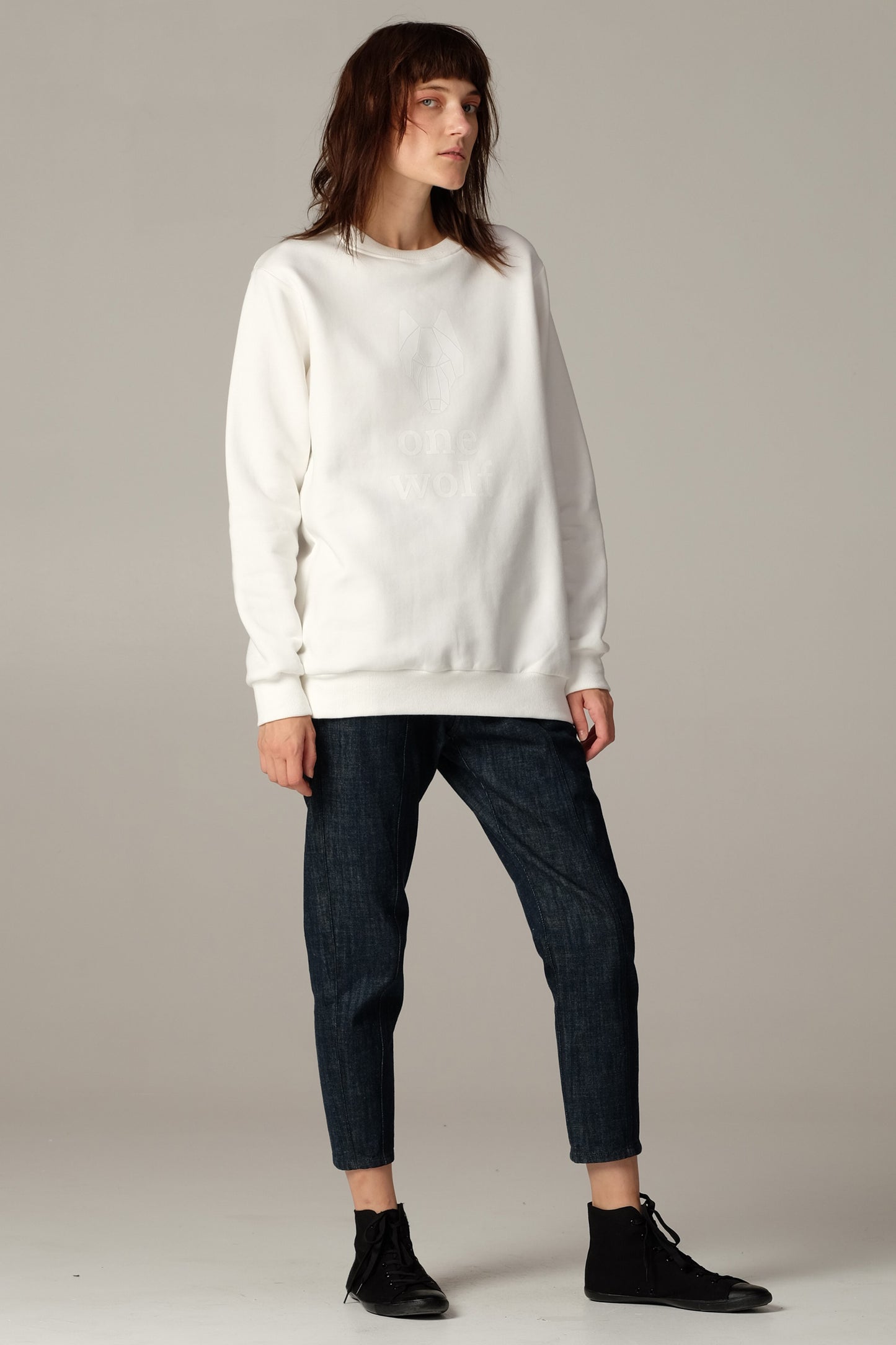 ONE WOLF LOGO sweater white/white glossy logo - One Wolf