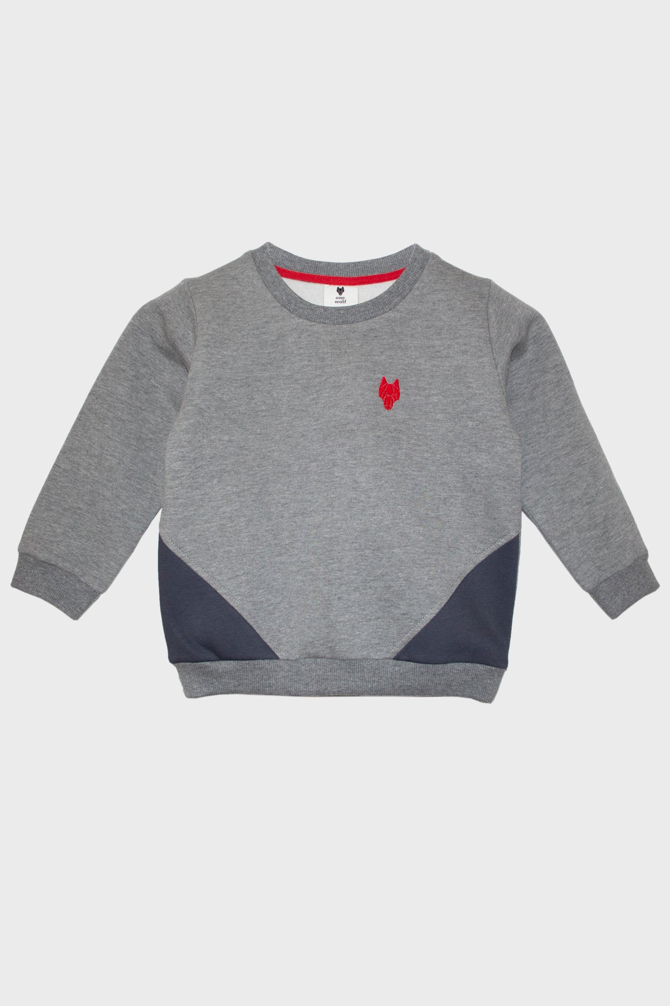 Kid’s One Wolf sweater, grey/dark grey with red logo