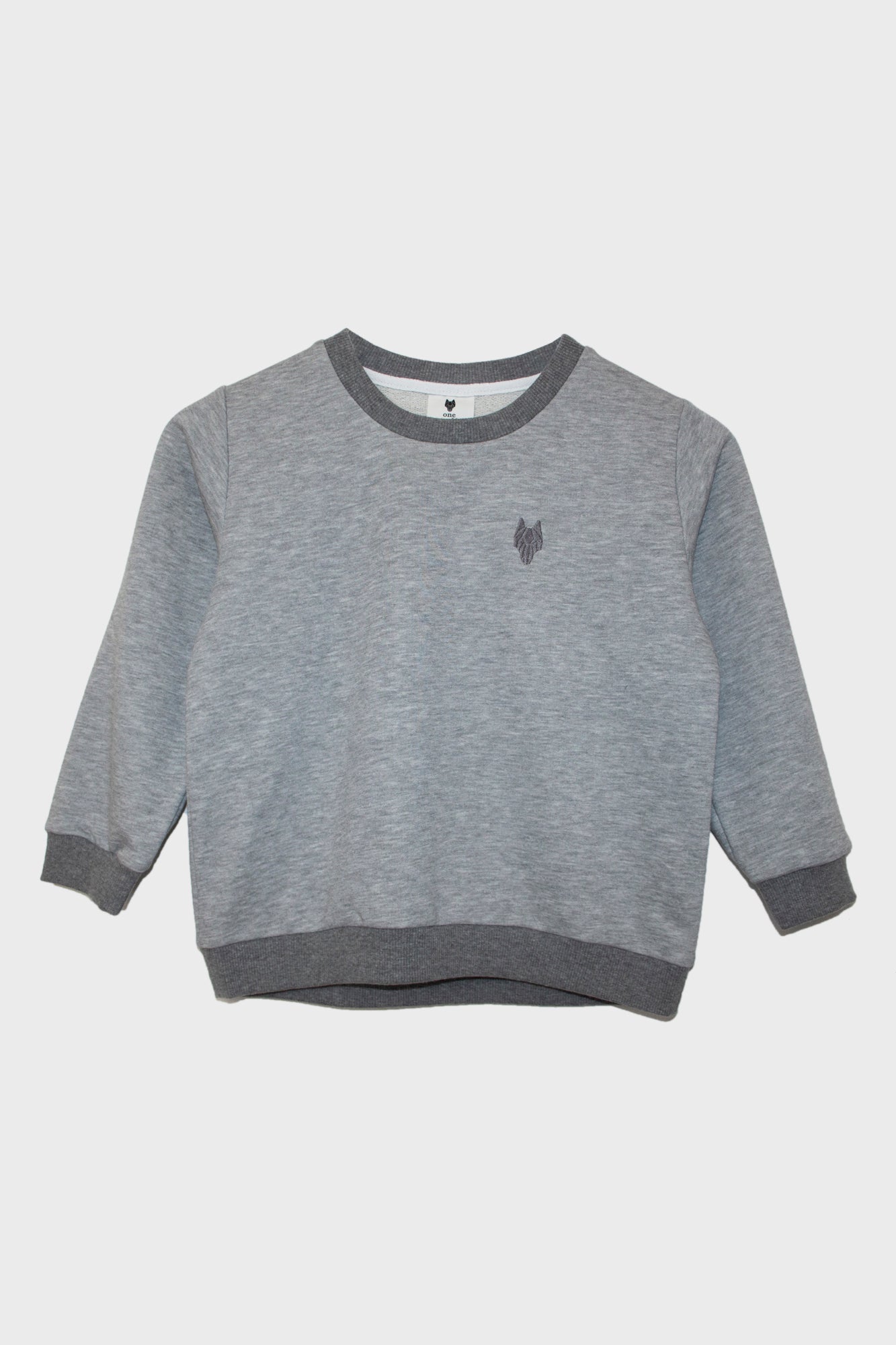 Kid’s One Wolf sweater, grey/dark grey logo - not brushed