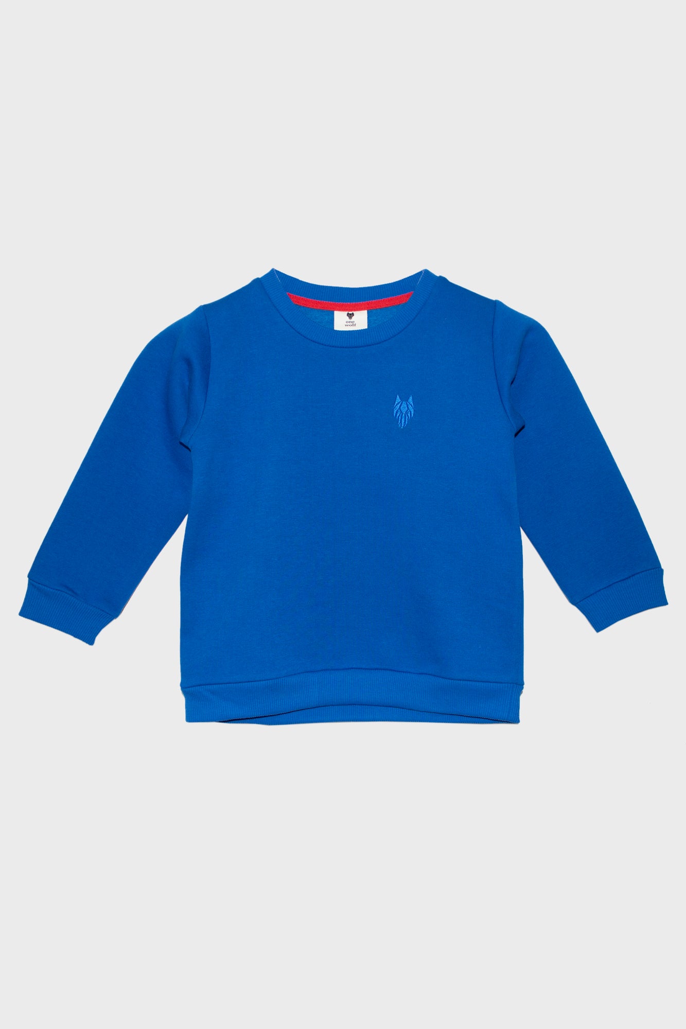 Kid’s One Wolf sweater, blue with blue logo