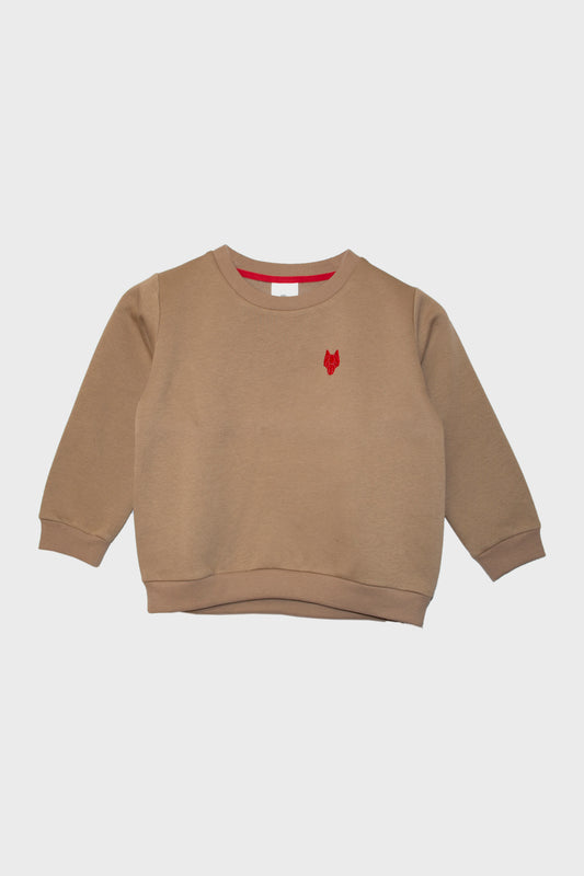 Bērnu One Wolf džemperis, bēšs ar sarkanu logo