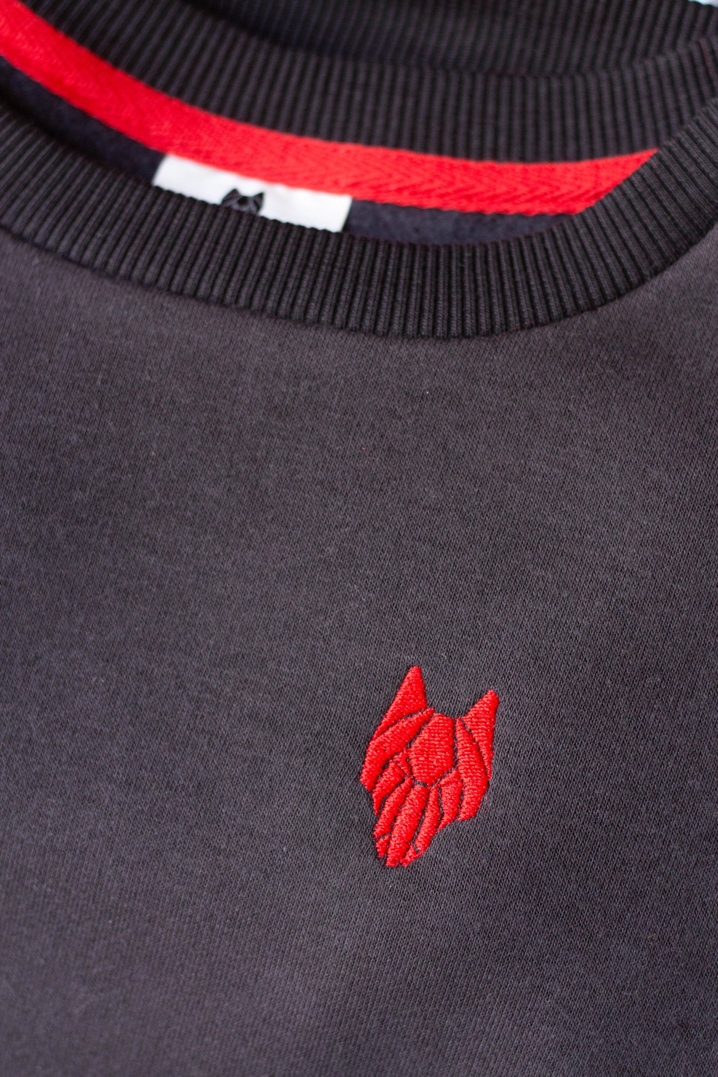 Kid’s One Wolf sweater, dark grey with red logo