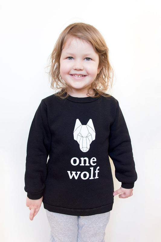 Kid's t-shirt ONE WOLF long sleeve black with white logo