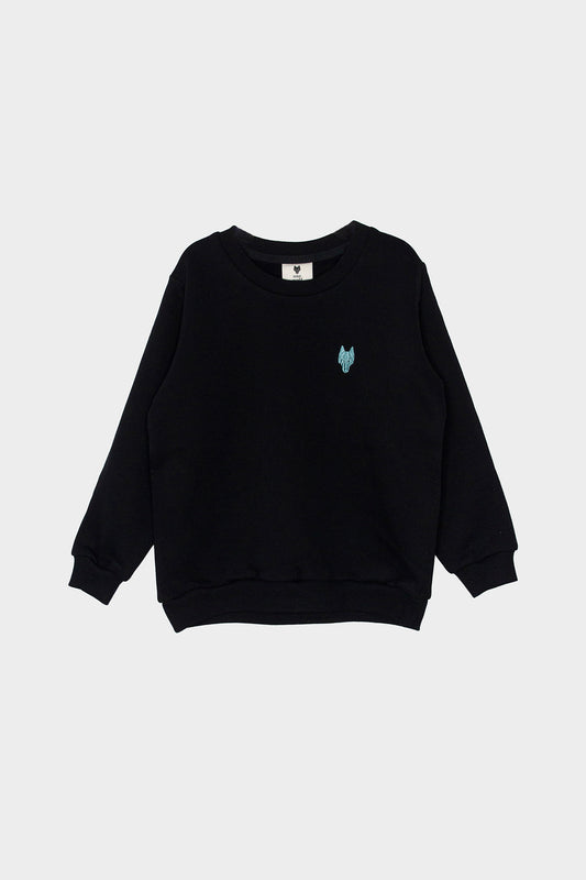 Kid's sweater One Wolf, black with turquoise logo