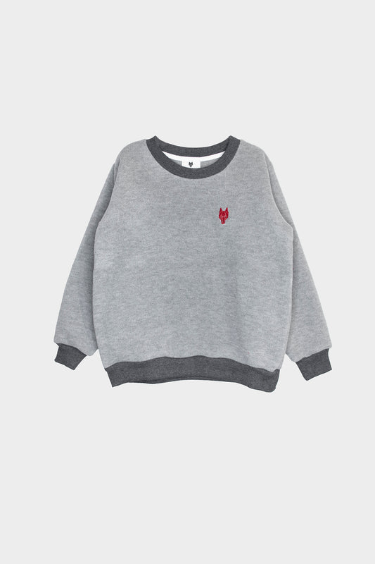 Kid’s knitted sweater One Wolf, grey with red logo