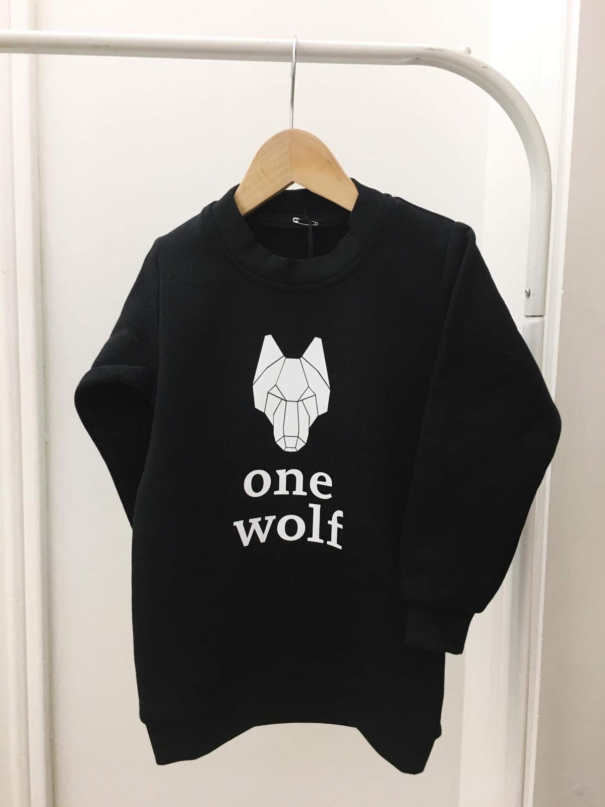 Bērnu One Wolf logo džemperis, melns/balta druka