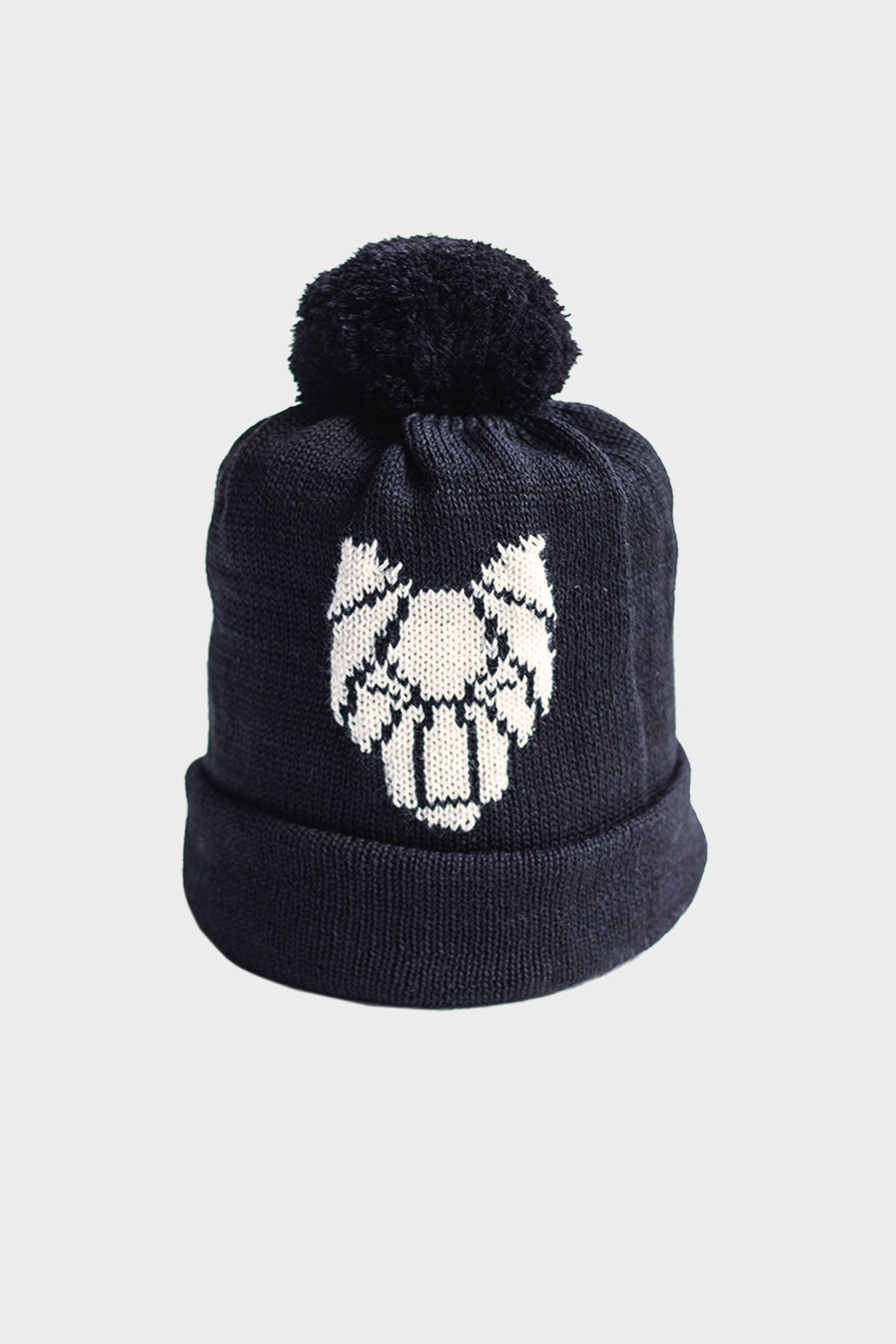 ONE WOLF hat with pom pom black/white logo