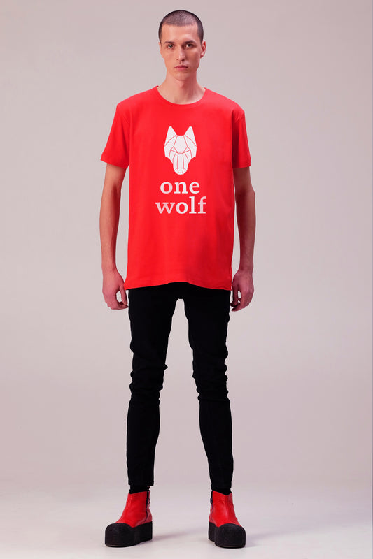 One Wolf logo T-Shirt red/white - One Wolf